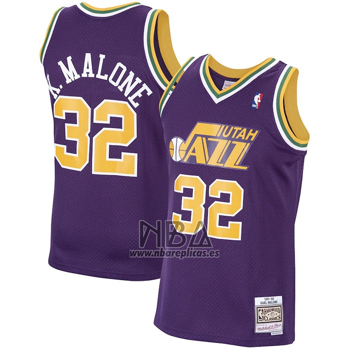 Camiseta Utah Jazz Karl Malone NO 32 Mitchell & Ness 1991-92 Violeta